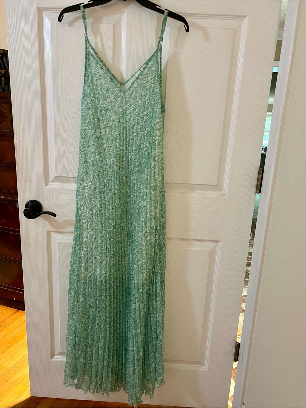 Green Printed Maxi Slip Dress with Delicate Straps